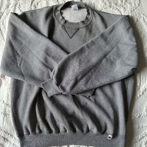 Vintage Russell Athletic Crewneck Sweatshirt Large Grey Pullover White Accent